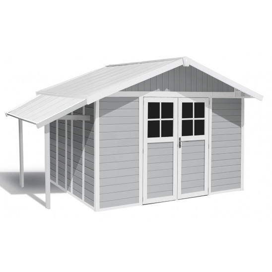 Lodge garden shed 11m² ligth gray with porch roof
